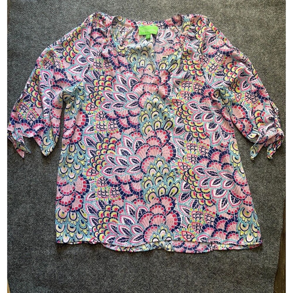 Cappagallo Top Womens Medium Pink Colorful Long Sleeve Blouse Shirt